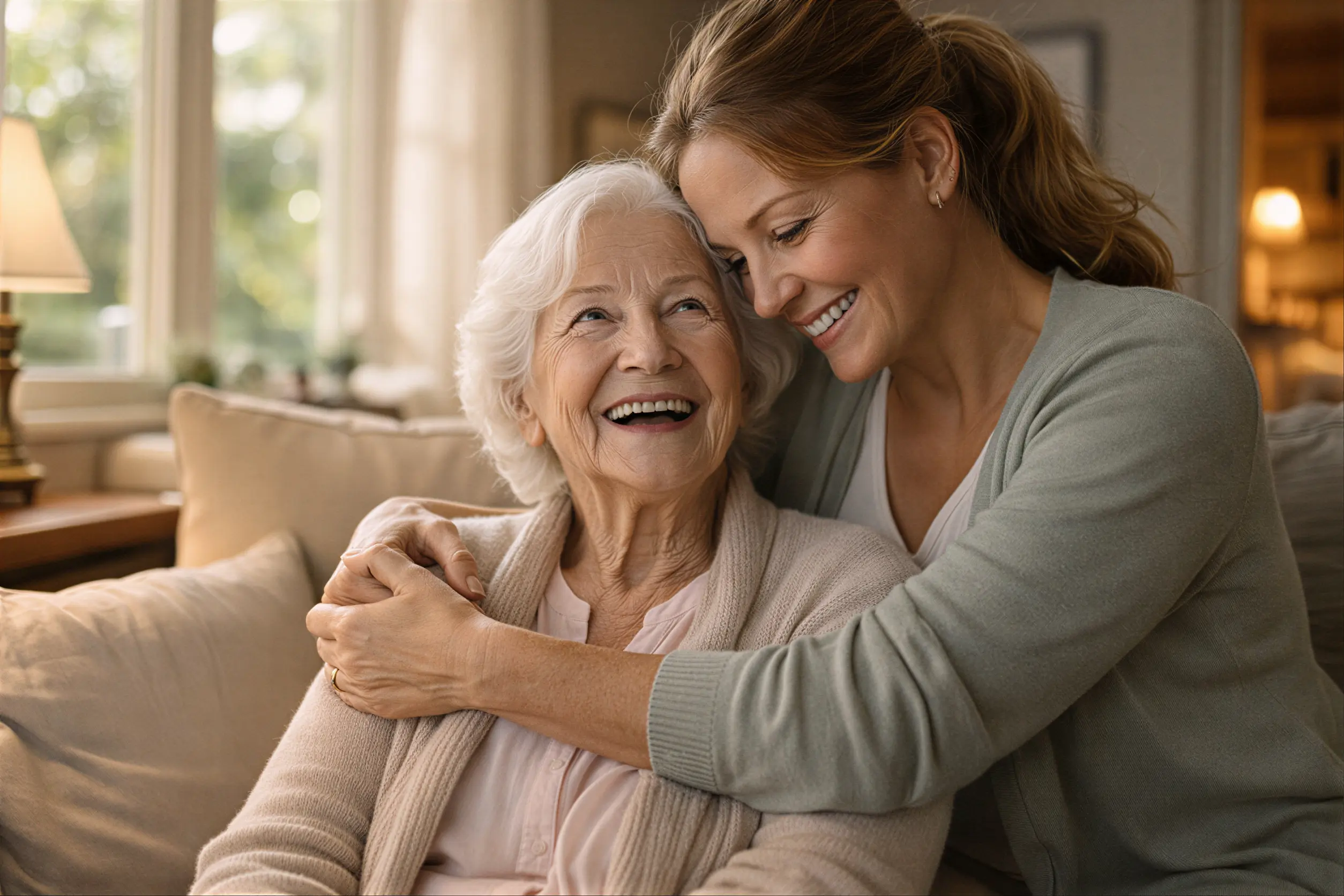 Senior and family member sharing a warm moment